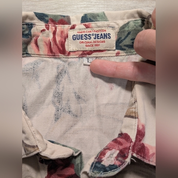 Guess Vintage Off-White Red Floral Button-Up Shirt Vest 90s Grandma - Picture 8 of 11